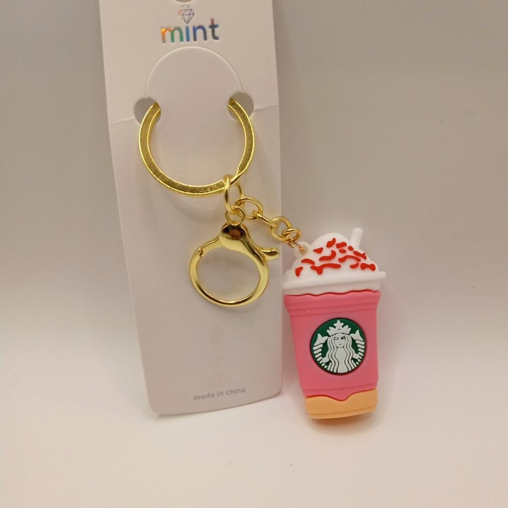 STARBUCKS Silicone Keychain Purse Bookbag Charm Pink Drink Frappe 0896-0898
